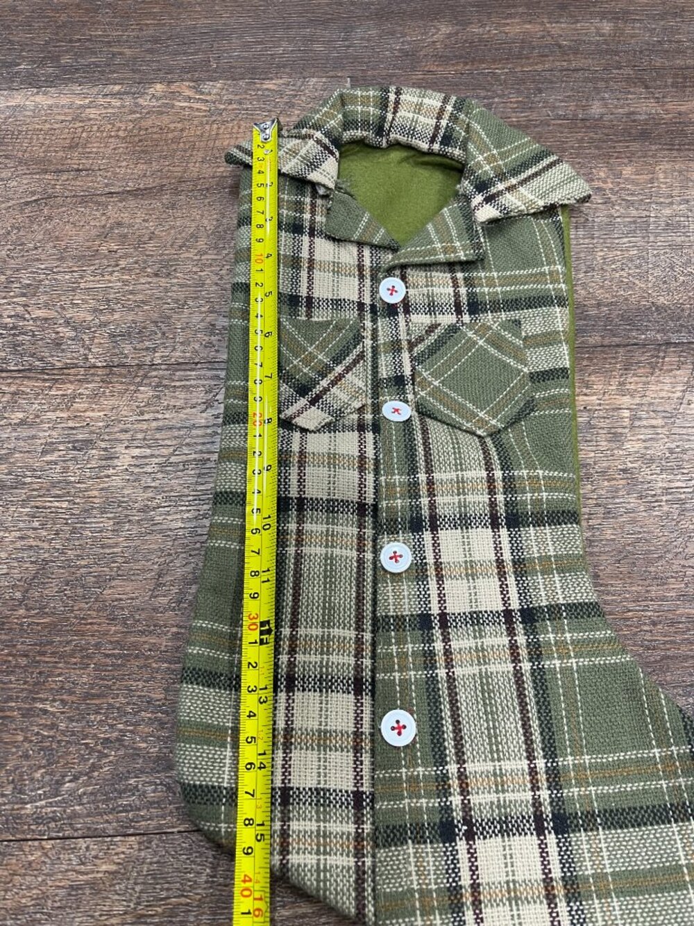 Green Plaid Shirt Style Christmas Stocking Rustic Holiday Decor - Picture 2 of 6